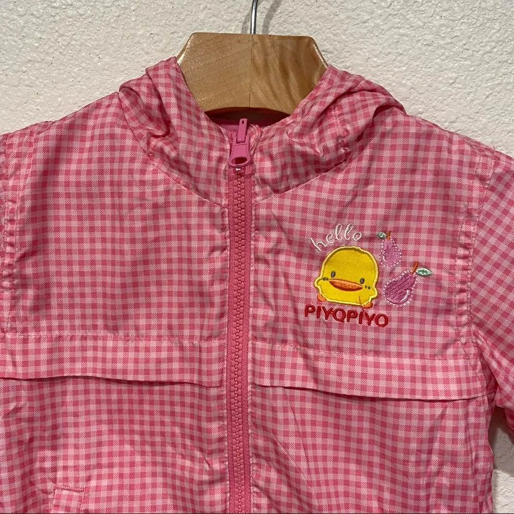 Kids Girls Pink Checkered Duck Reversible Windbreaker Zip Up Jacket Size 2T